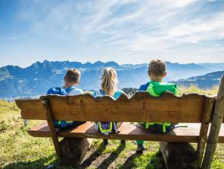 Children, mountains, sun