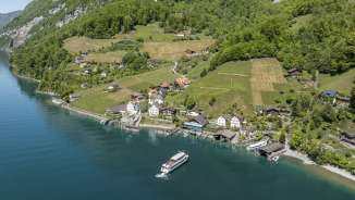 Quinten on Lake Walen photographed from above with the Walensee boat.