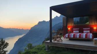 Bed on a platform in nature