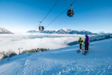 Pizol, winter, snow, blue sky, ski lift, sea of fog, Pizolbahnen, morning mood, gondola lift, skiing, piste