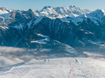 Pizol, winter, snow, blue sky, sea of fog, Pizolbahnen, morning mood, skiing, piste