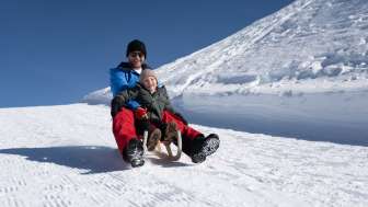 Snow, mountains, family outing, sledging