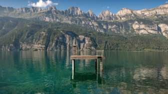 Jetty in Lake Walen with the Churfirsten in the background